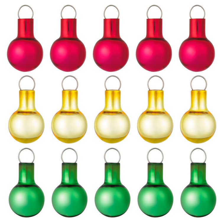Mini Festive Red, Gold and Green Glass Ornaments, Set of 15