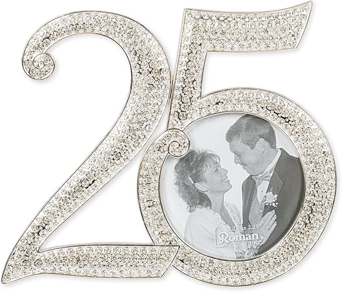 Roman Giftware Inc., Caroline Collection, Wedding & Anniversary, 3.25" H 25TH Rhinestone Frame,Religious, Inspirational, Durable (4x1x3)