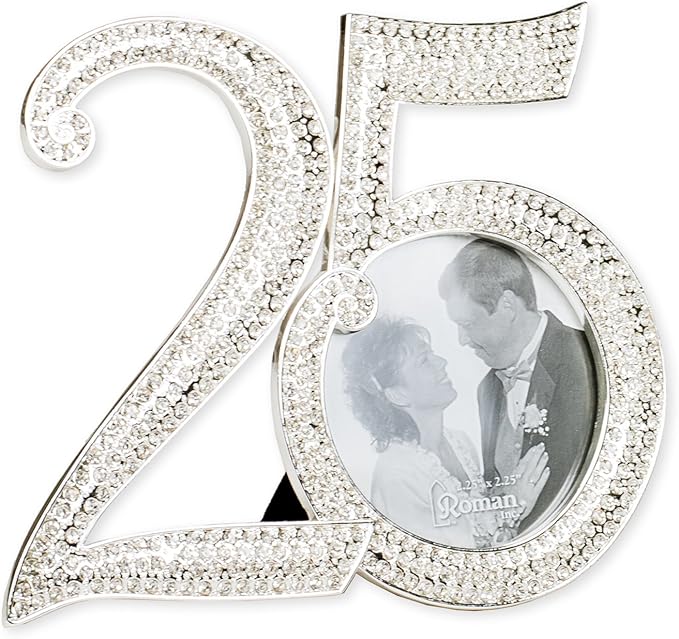 Roman Giftware Inc., Caroline Collection, Wedding & Anniversary, 3.25" H 25TH Rhinestone Frame,Religious, Inspirational, Durable (4x1x3)