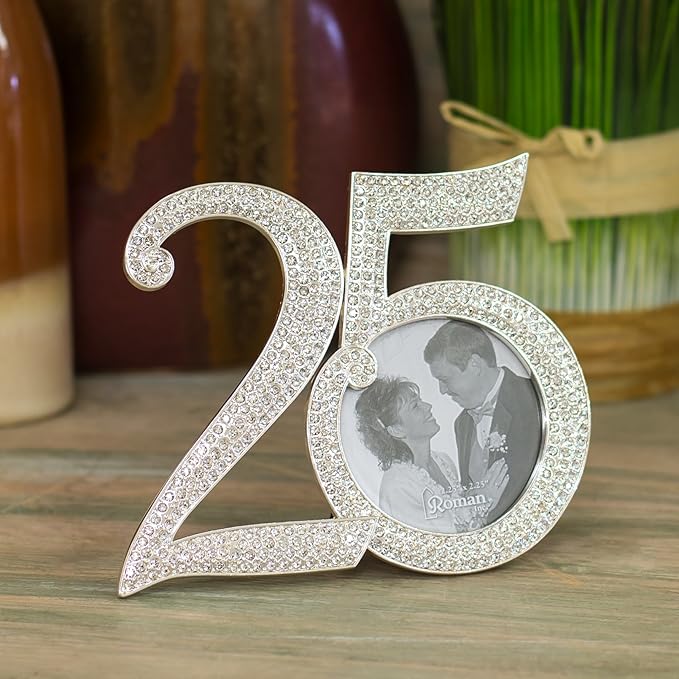 Roman Giftware Inc., Caroline Collection, Wedding & Anniversary, 3.25" H 25TH Rhinestone Frame,Religious, Inspirational, Durable (4x1x3)