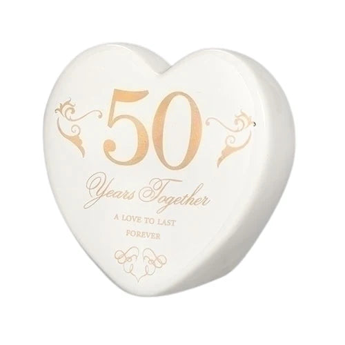 3.75" 50 Years Together Building a Lifetime of Love Anniversary Heart Ceramic Figurine (