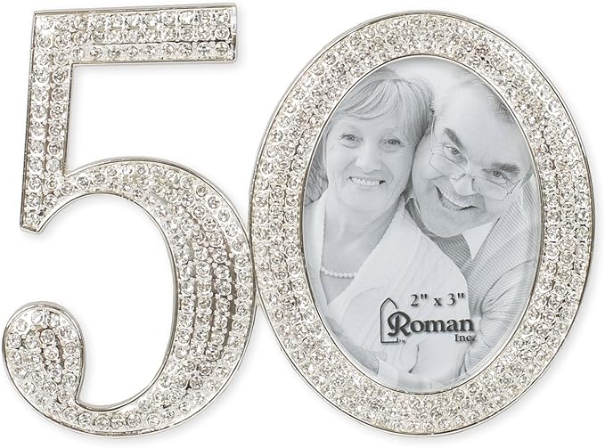 Roman Giftware Inc., Caroline Collection, Wedding & Anniversary, 3.25" H 50TH Rhinestone Frame,Religious, Inspirational, Durable (4x1x3)