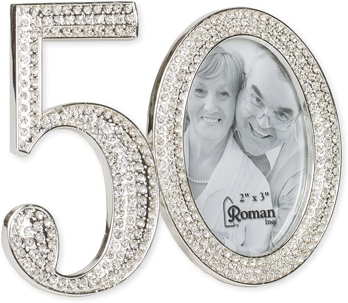 Roman Giftware Inc., Caroline Collection, Wedding & Anniversary, 3.25" H 50TH Rhinestone Frame,Religious, Inspirational, Durable (4x1x3)