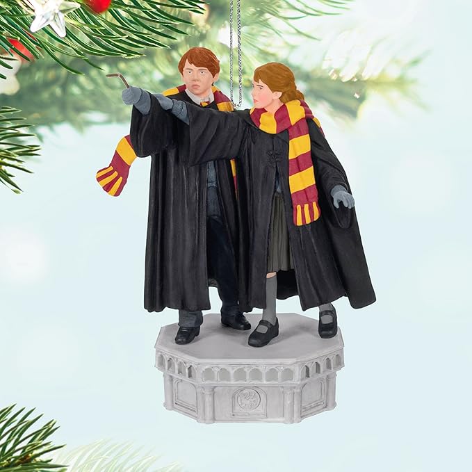 Hallmark Keepsake Christmas Ornament, Harry Potter and the Chamber of Secrets Collection Ron Weasley and Hermione Granger With Light and Sound, Gifts for Harry Potter Fans