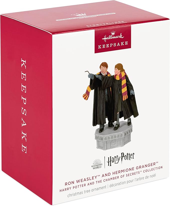 Hallmark Keepsake Christmas Ornament, Harry Potter and the Chamber of Secrets Collection Ron Weasley and Hermione Granger With Light and Sound, Gifts for Harry Potter Fans
