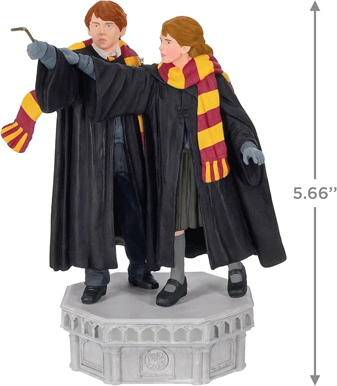 Hallmark Keepsake Christmas Ornament, Harry Potter and the Chamber of Secrets Collection Ron Weasley and Hermione Granger With Light and Sound, Gifts for Harry Potter Fans
