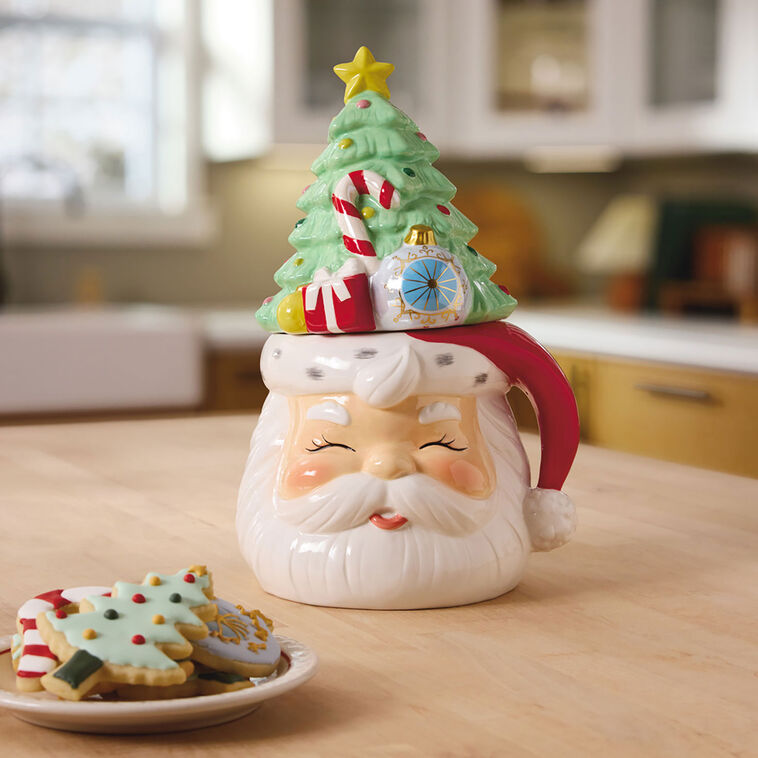 Santa and Christmas Tree Sculpted Cookie Jar, 12.5