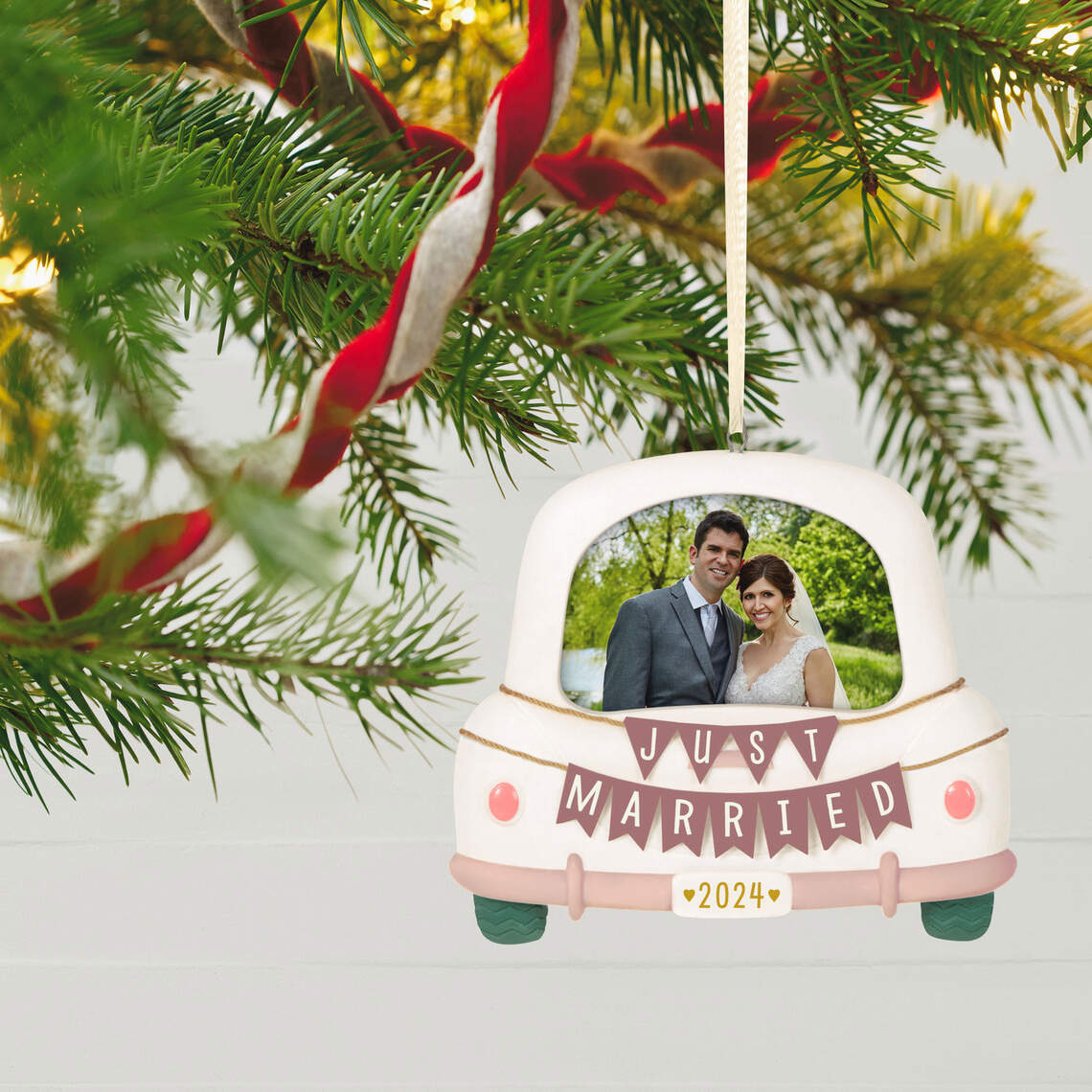 Just Married 2024 Porcelain Photo Ornament