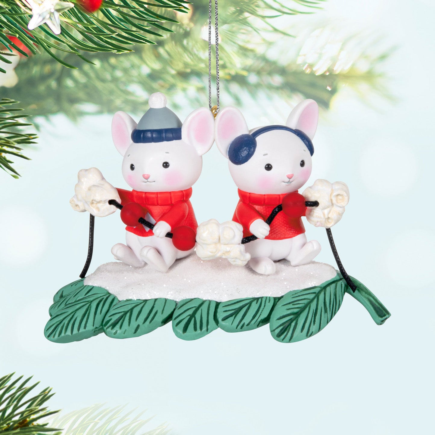 Merry Mice With Popcorn Garland Ornament