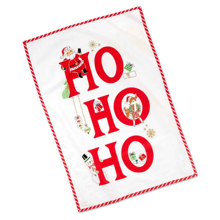 Ho Ho Ho Vintage Santa and Friends Tea Towel, 18x26