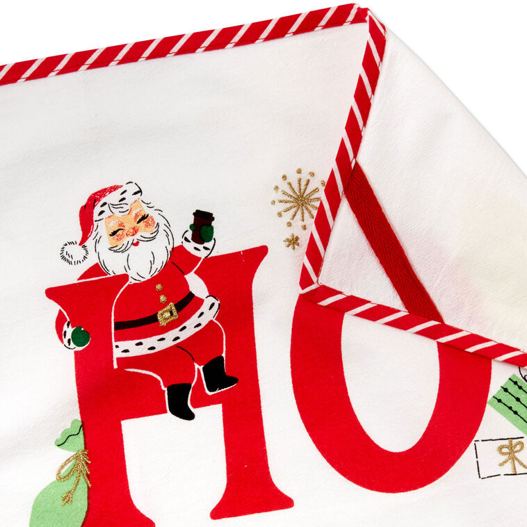 Ho Ho Ho Vintage Santa and Friends Tea Towel, 18x26