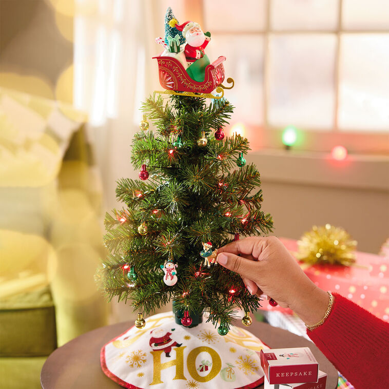 Mini Vintage Santa ShowToppers Musical Tree Topper With Light, 4.26”