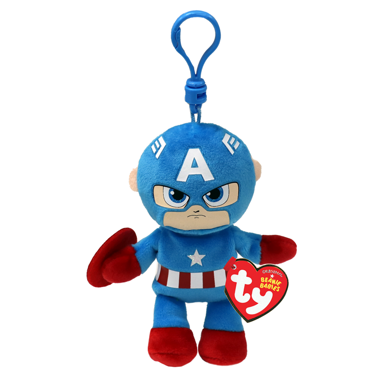 TY Marvel Beanie Baby Clip - CAPTAIN AMERICA (Plastic Key Clip - 4 inch)