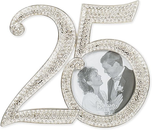 Roman Giftware Inc., Caroline Collection, Wedding & Anniversary, 3.25" H 25TH Rhinestone Frame,Religious, Inspirational, Durable (4x1x3)