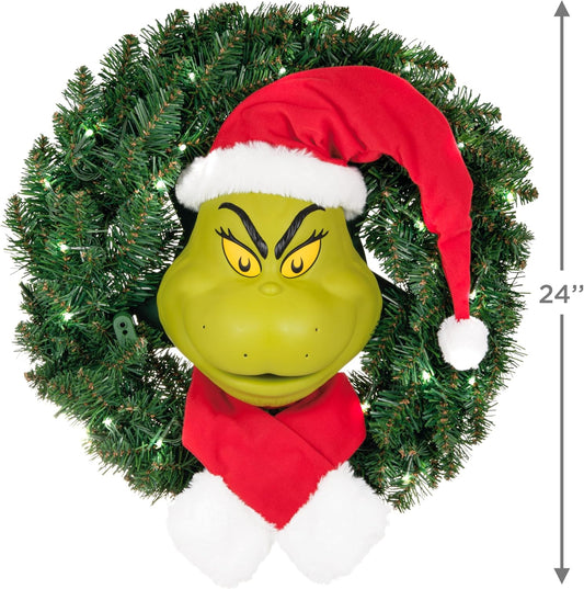 Hallmark Keepsake Grinch Christmas Wreath, Dr. Seuss' How the Grinch Stole Christmas! Grinch With Light, Sound and Motion, Christmas Movie Gifts