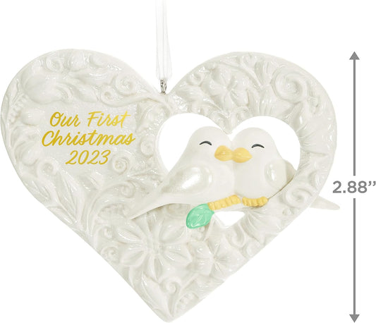 Hallmark Keepsake Christmas Ornament 2023, Our First Christmas Birds in Heart, Porcelain Ornament, Wedding Gift