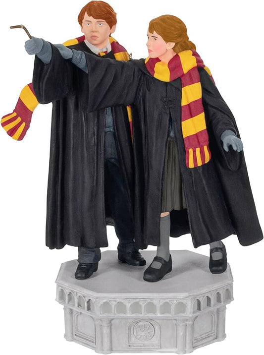 Hallmark Keepsake Christmas Ornament, Harry Potter and the Chamber of Secrets Collection Ron Weasley and Hermione Granger With Light and Sound, Gifts for Harry Potter Fans