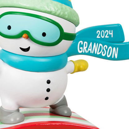 Grandson Snowboarding Snowman 2024 Ornament