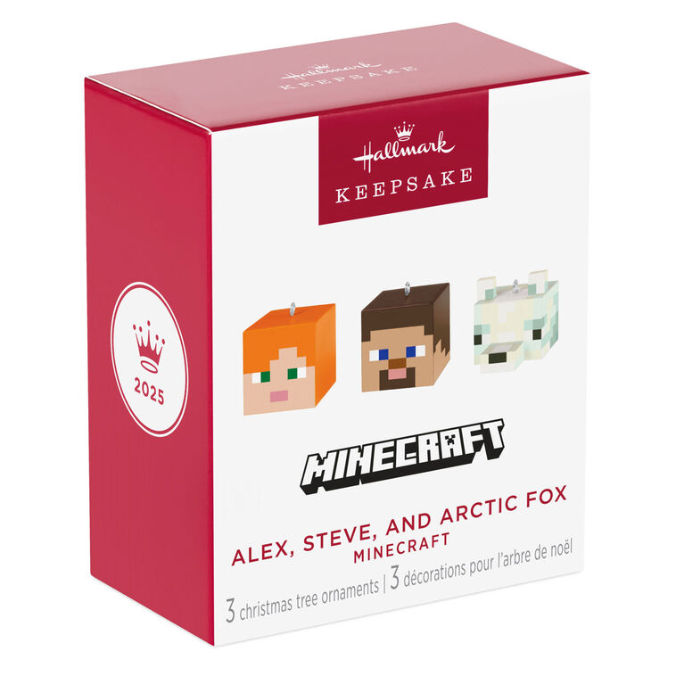 Mini Minecraft Alex, Steve and Arctic Fox Ornaments, Set of 3