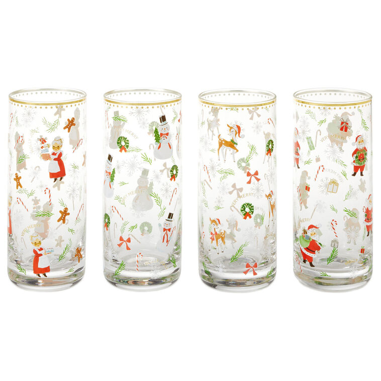 Vintage Santa and Friends Drinking Glasses, Set of 4