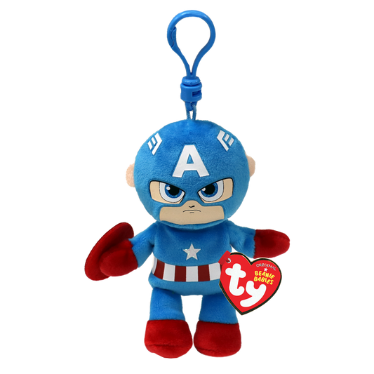 TY Marvel Beanie Baby Clip - CAPTAIN AMERICA (Plastic Key Clip - 4 inch)